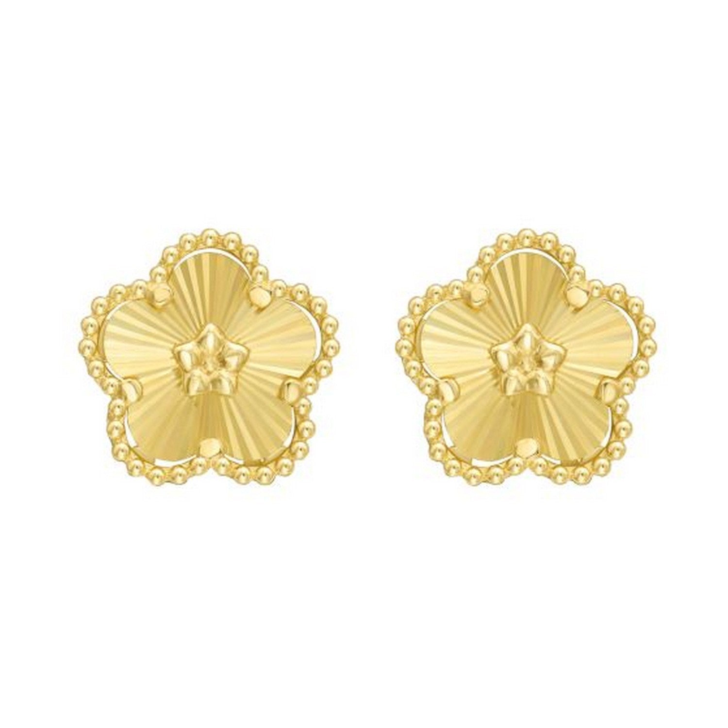 14K Yellow Gold Textured Daisy Earrings