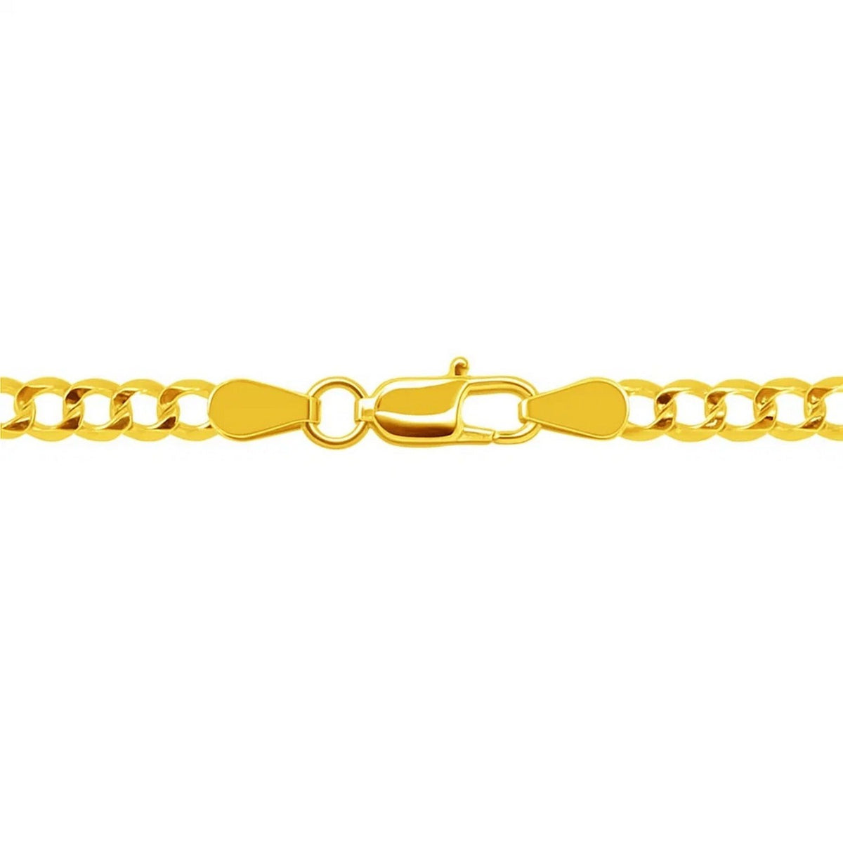 Lobster clasp on the 4.70mm curb chain in 14K yellow gold