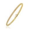 Front view of 14K yellow gold fancy weave bangle bracelet, 3mm
