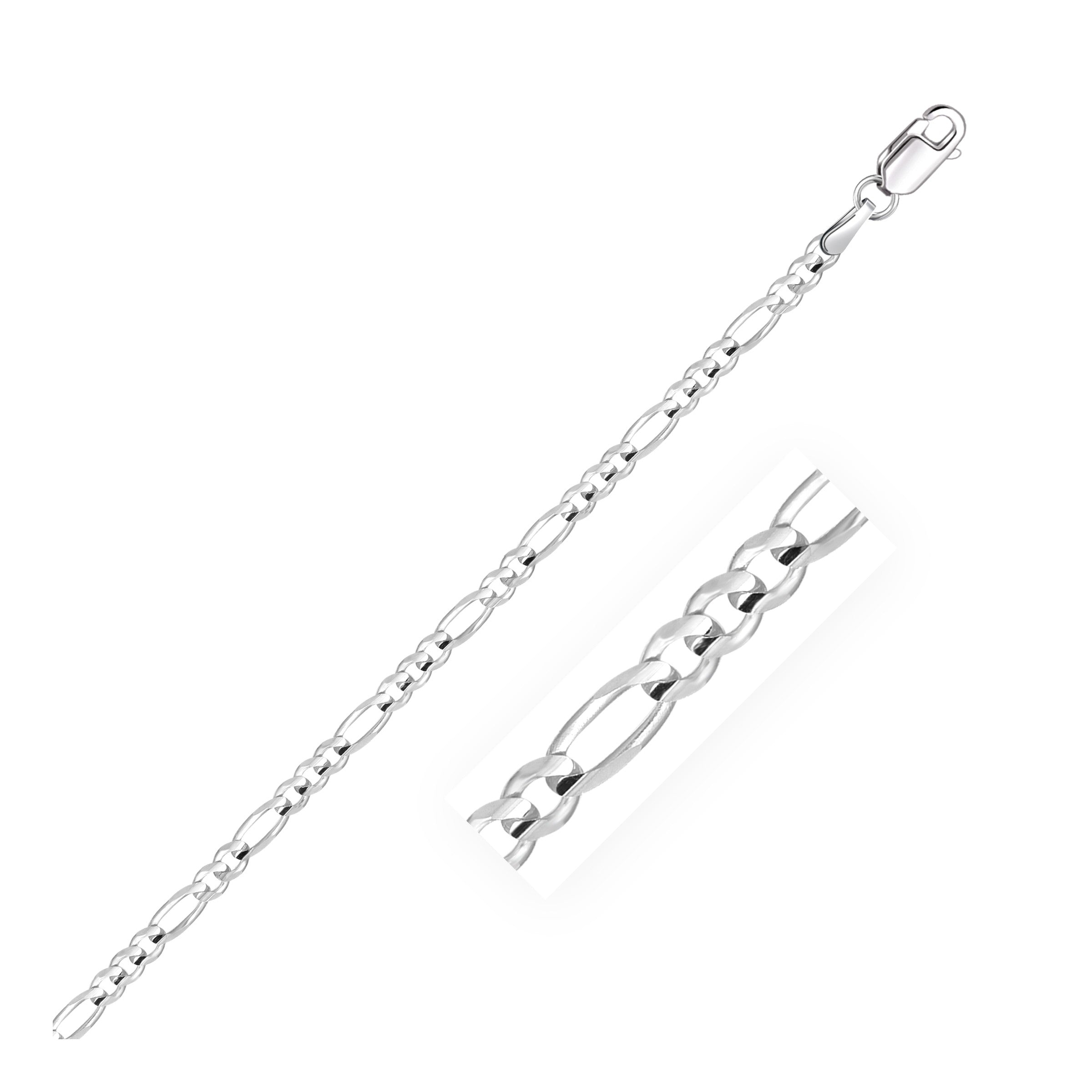 Solid Figaro chain necklace in 14K white gold, 3.00mm