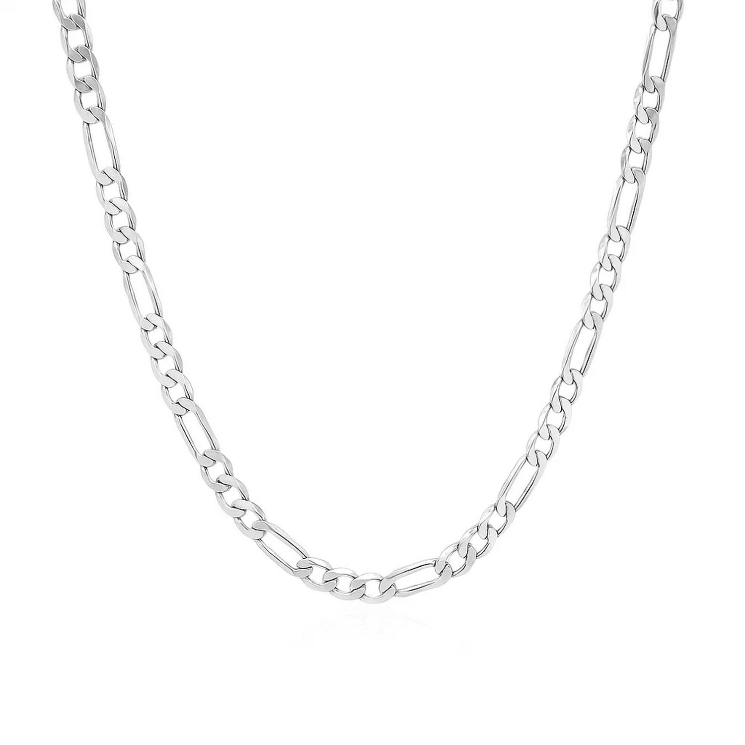 Solid Figaro chain necklace in 14K white gold, 3.00mm