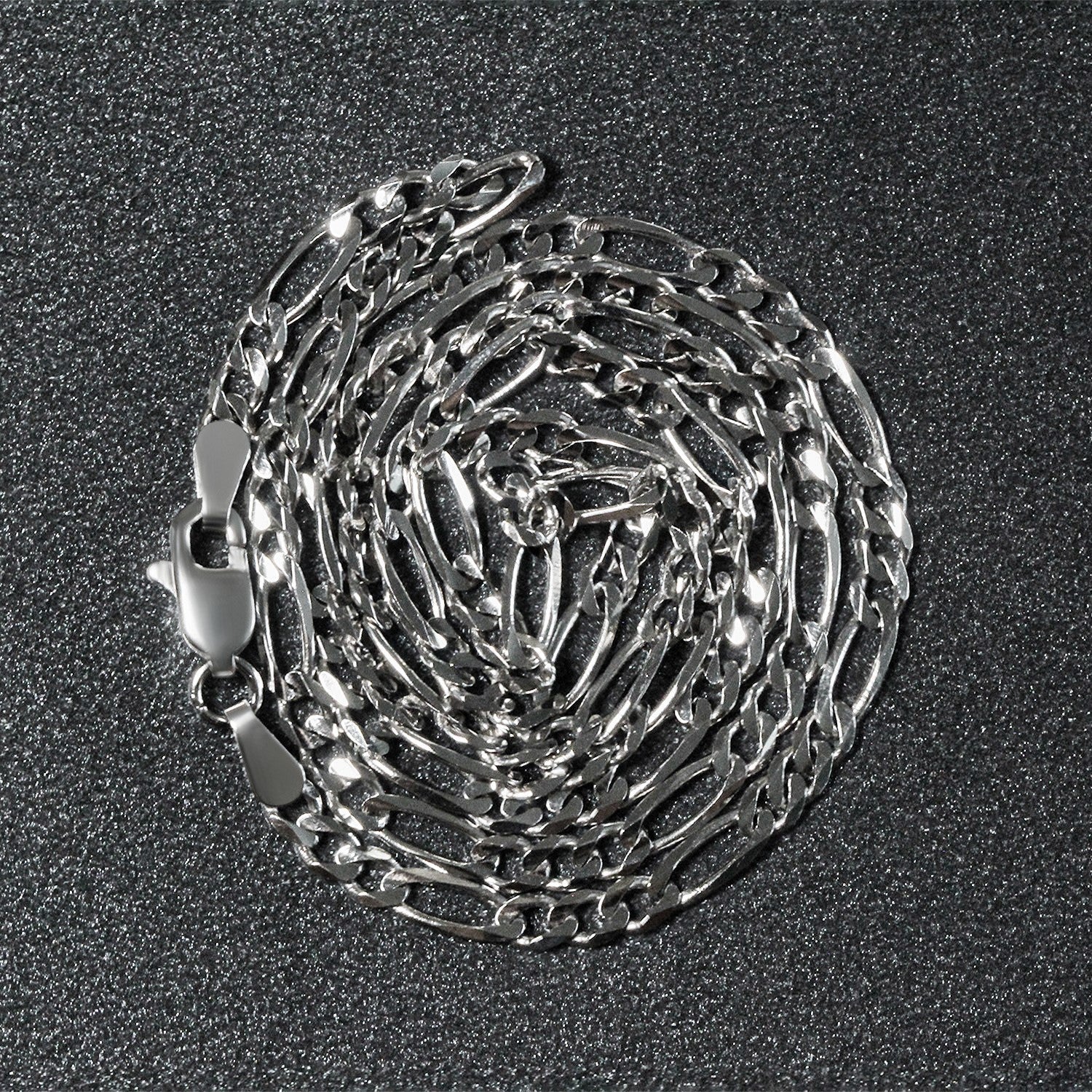 Solid Figaro chain necklace in 14K white gold, 3.00mm