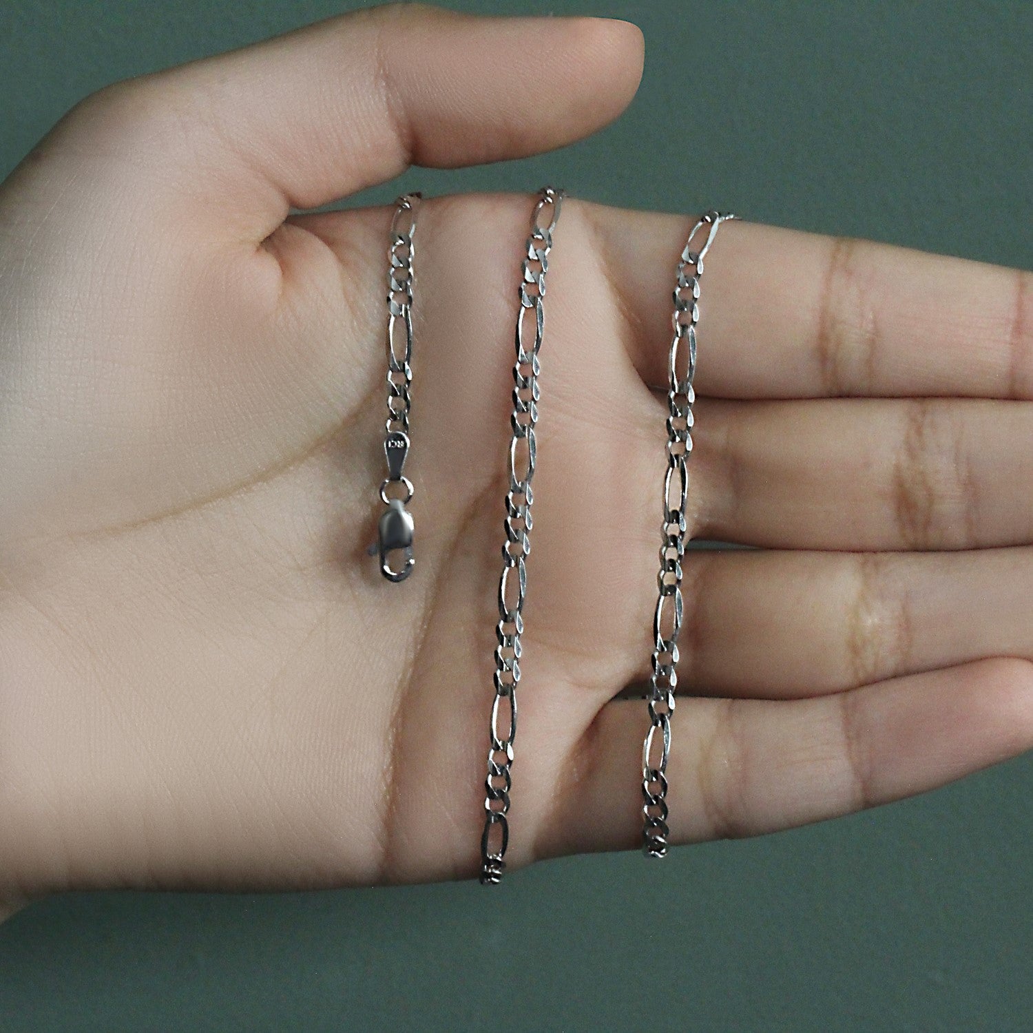 Solid Figaro chain necklace in 14K white gold, 3.00mm