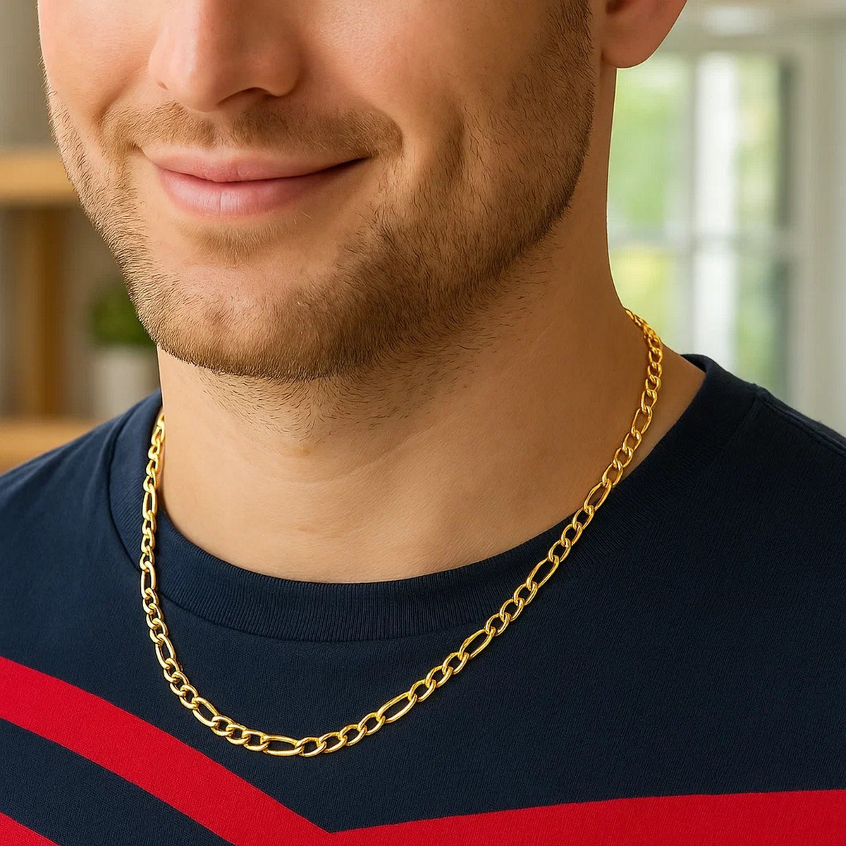 Figaro chain necklace in 14K yellow gold, 4.70mm