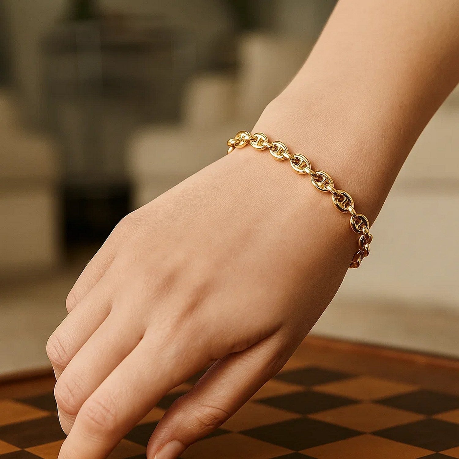 14K Yellow Gold Puffed Mariner Link Bracelet