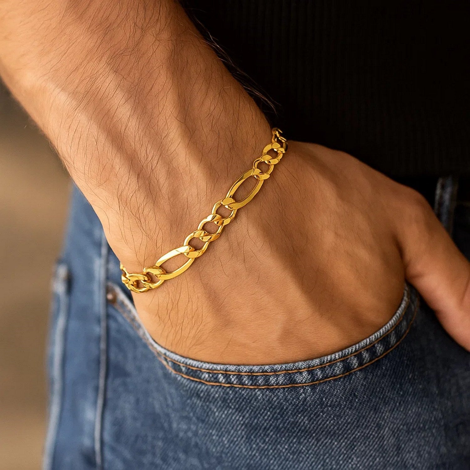 Solid Figaro Bracelet in 14K Yellow Gold | 7.00mm