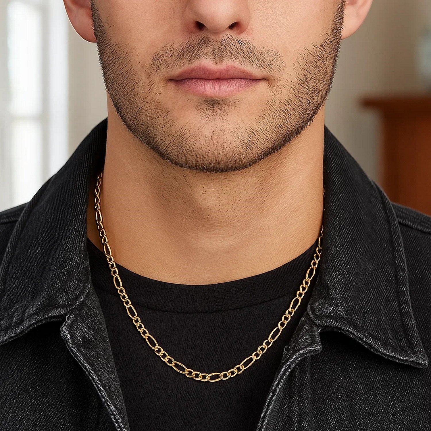 Solid Figaro Chain Necklace in 14K Yellow Gold | 4.50mm
