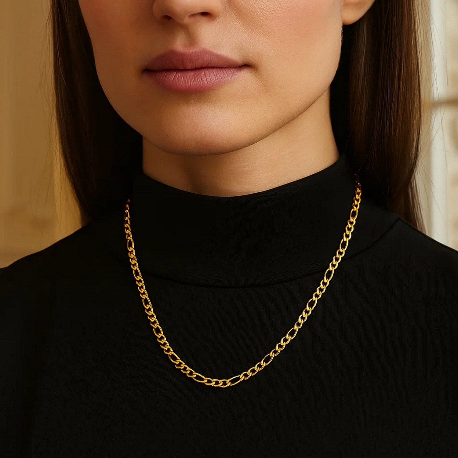Solid Figaro Chain Necklace in 14K Yellow Gold | 4.50mm