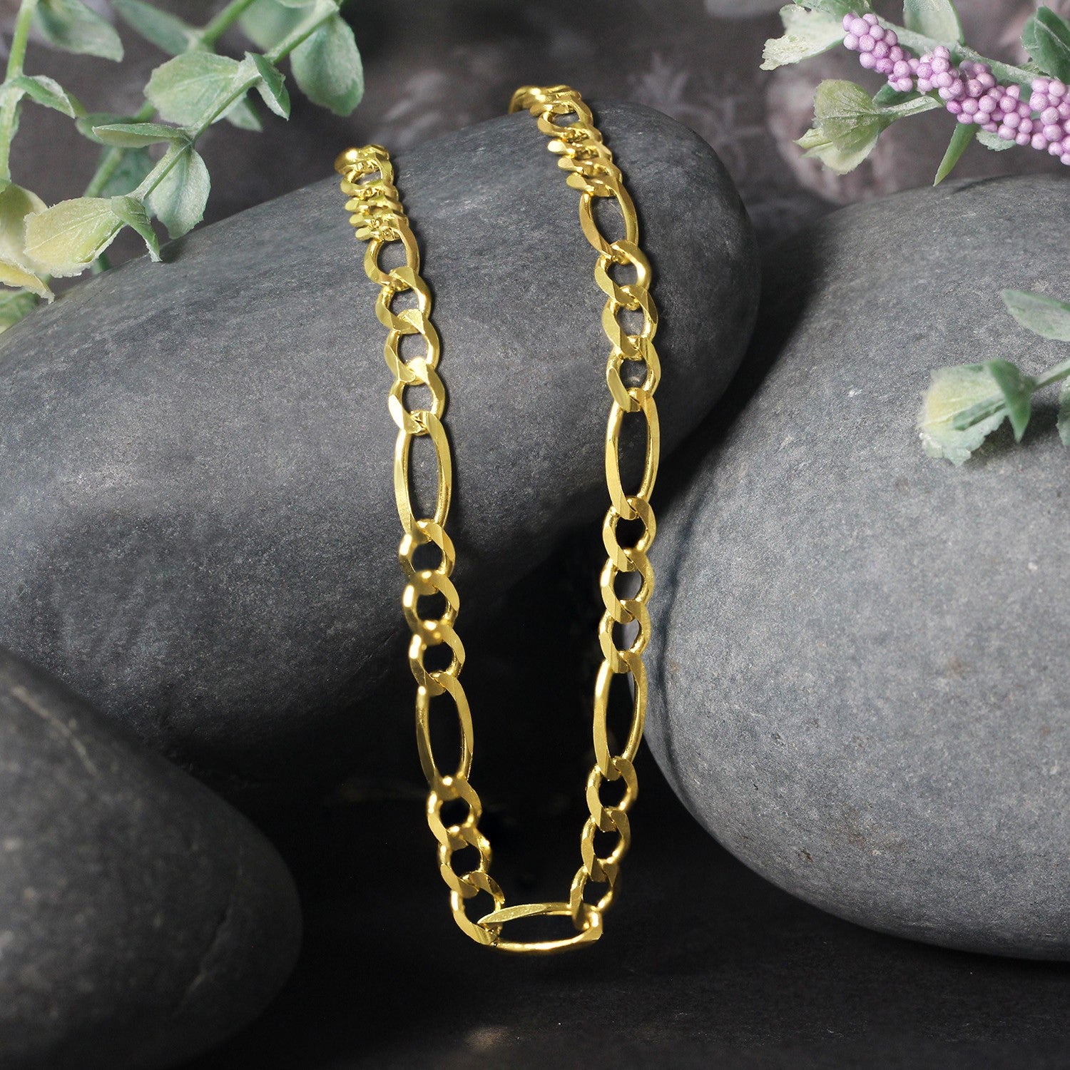 Solid Figaro Chain Necklace in 14K Yellow Gold | 4.50mm