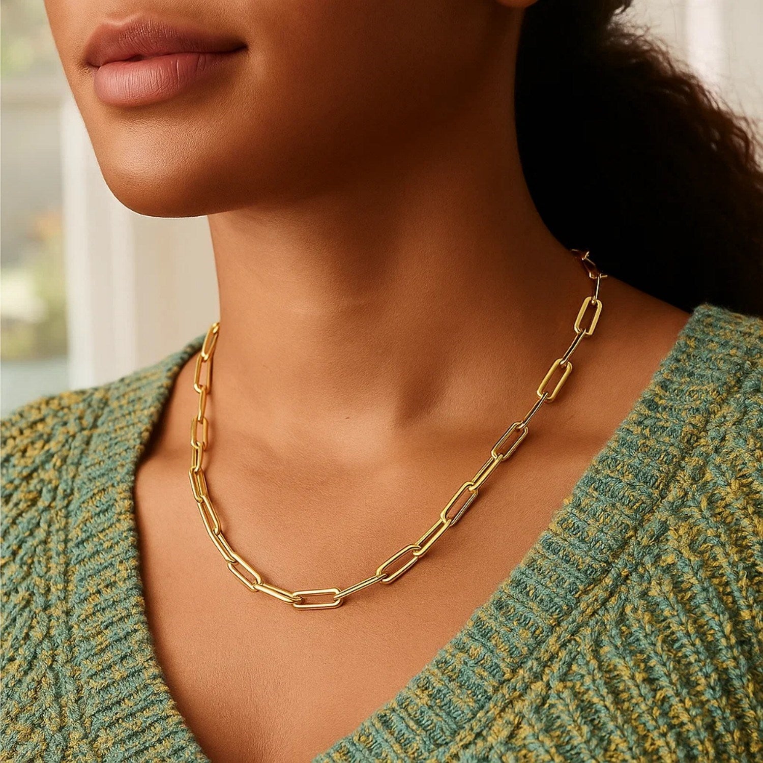 Domed Paperclip Link Necklace in 14K Yellow Gold