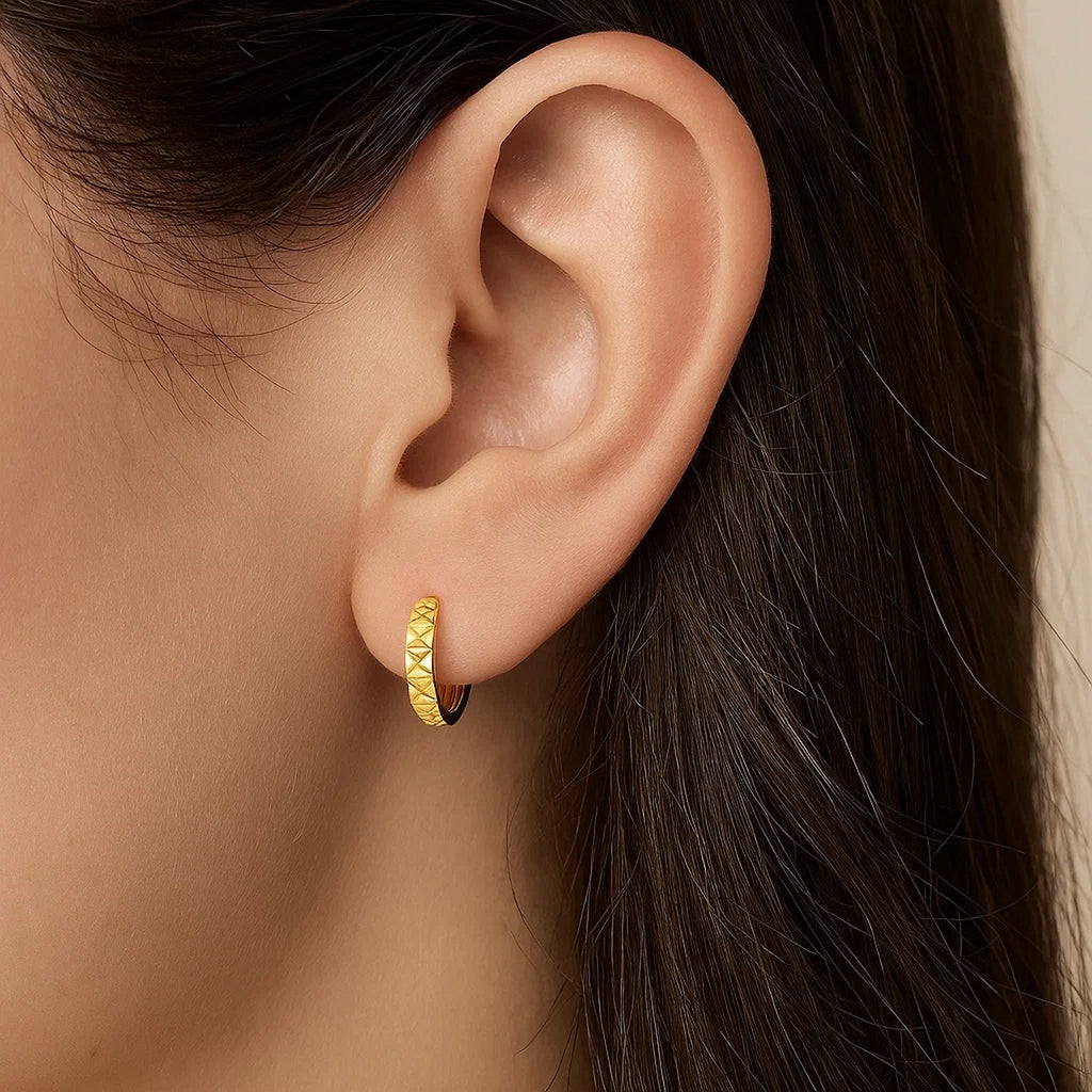 Textured Petite Round Hoop Earrings | 14K Gold