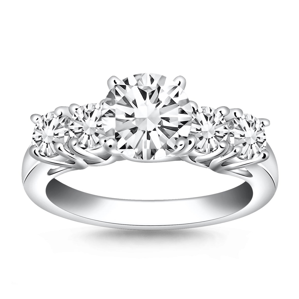 Five Stone Diamond Trellis Engagement Ring in 14K White Gold | 0.90 cttw