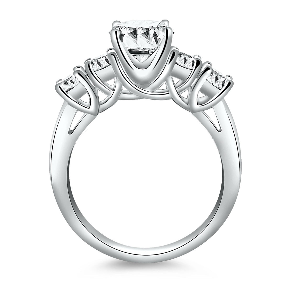 Five Stone Diamond Trellis Engagement Ring in 14K White Gold | 0.90 cttw