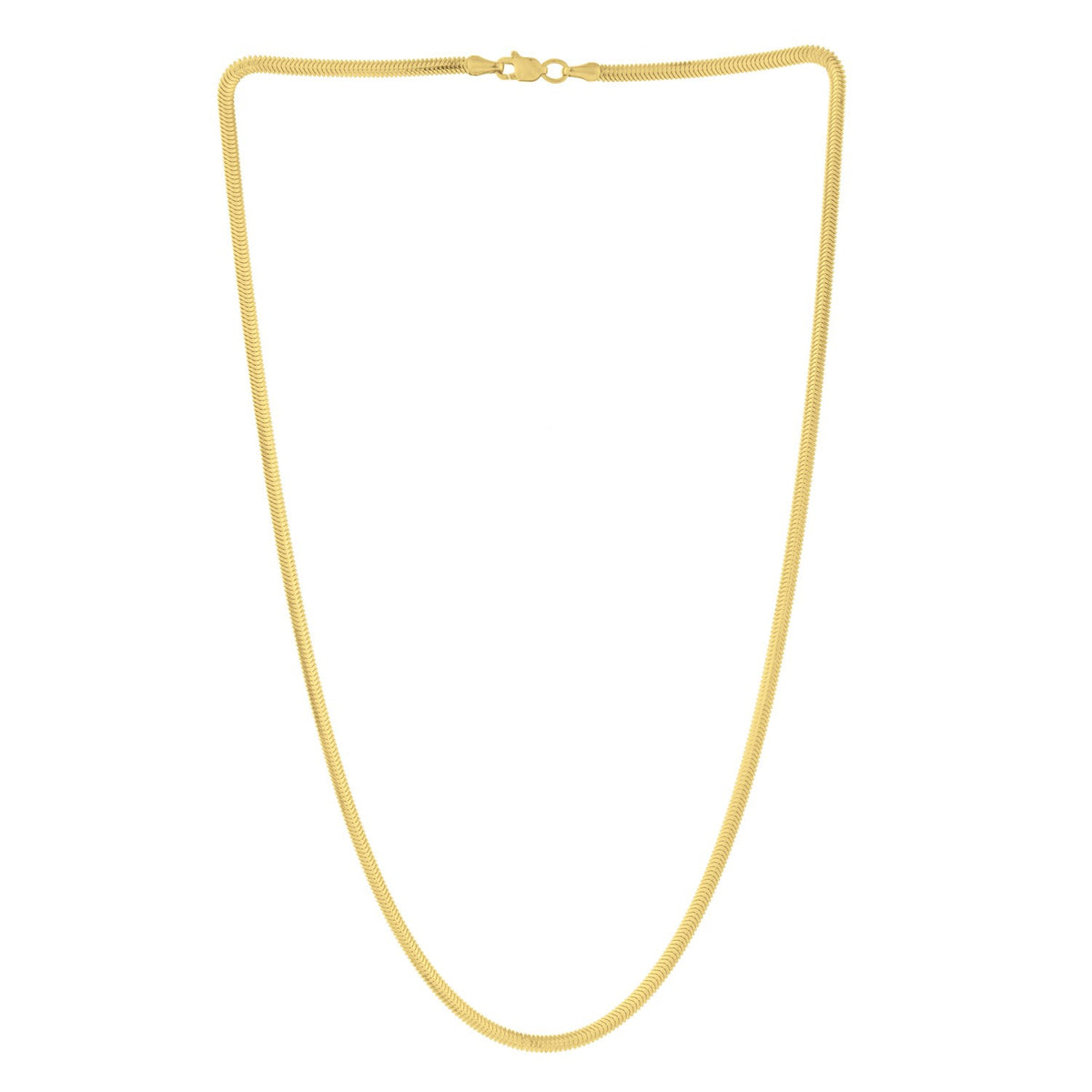 Oval snake chain in 14K yellow gold hanging in a curve