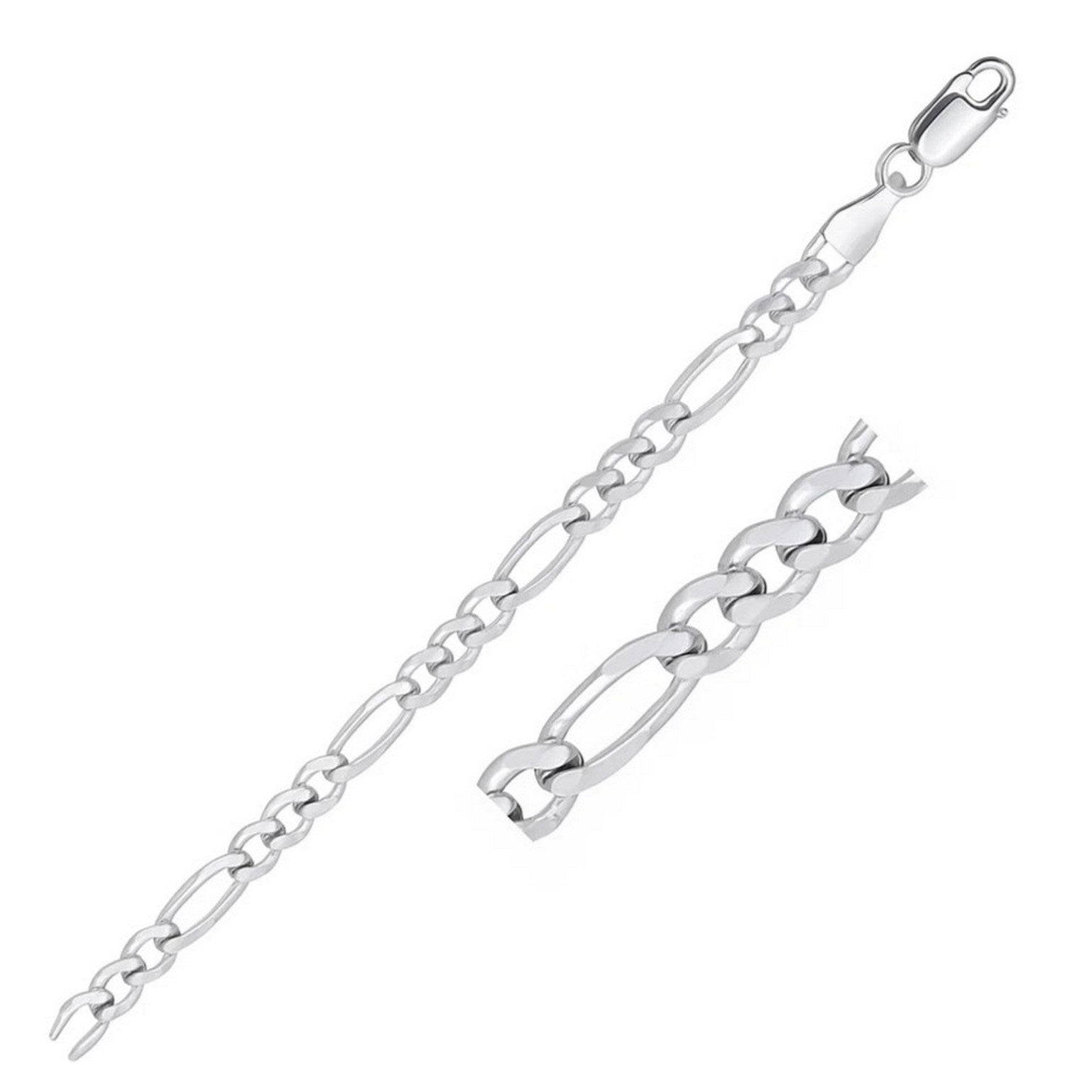Solid Figaro Chain Necklace in 14K White Gold - 6.00mm