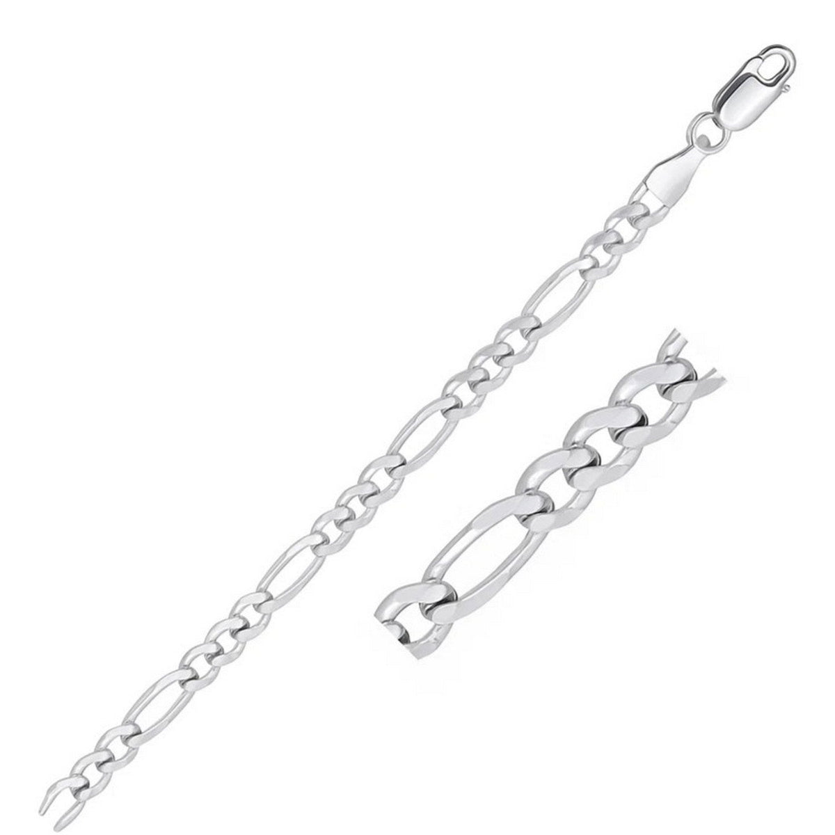 Solid Figaro chain necklace in 14K white gold, 6.00mm