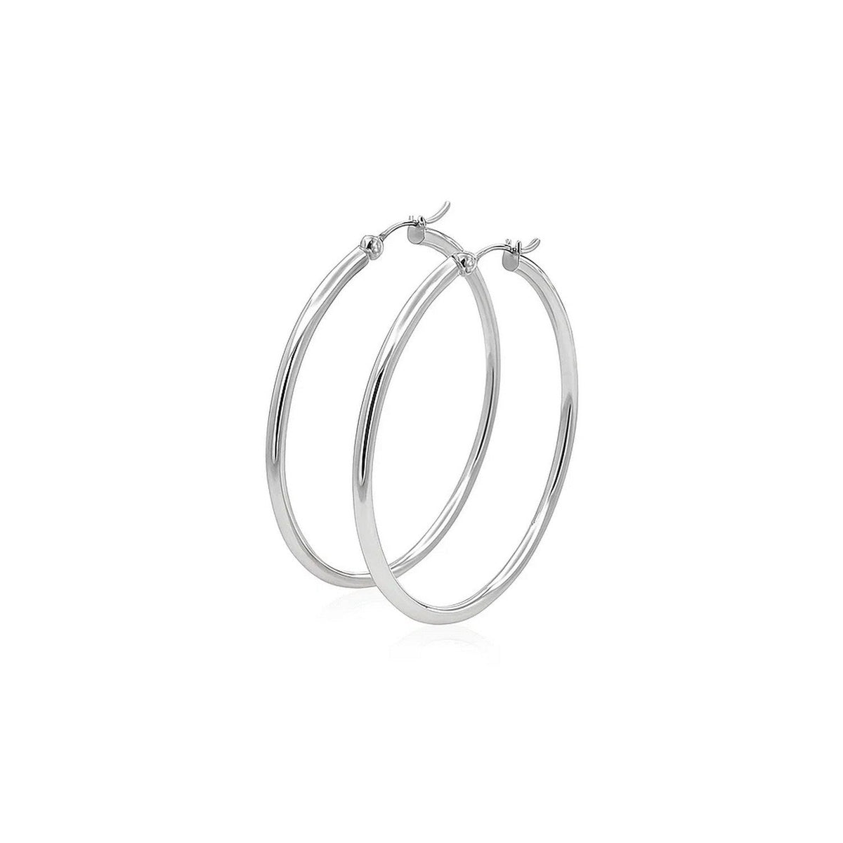 40mm 14K white gold hoops seen from the side