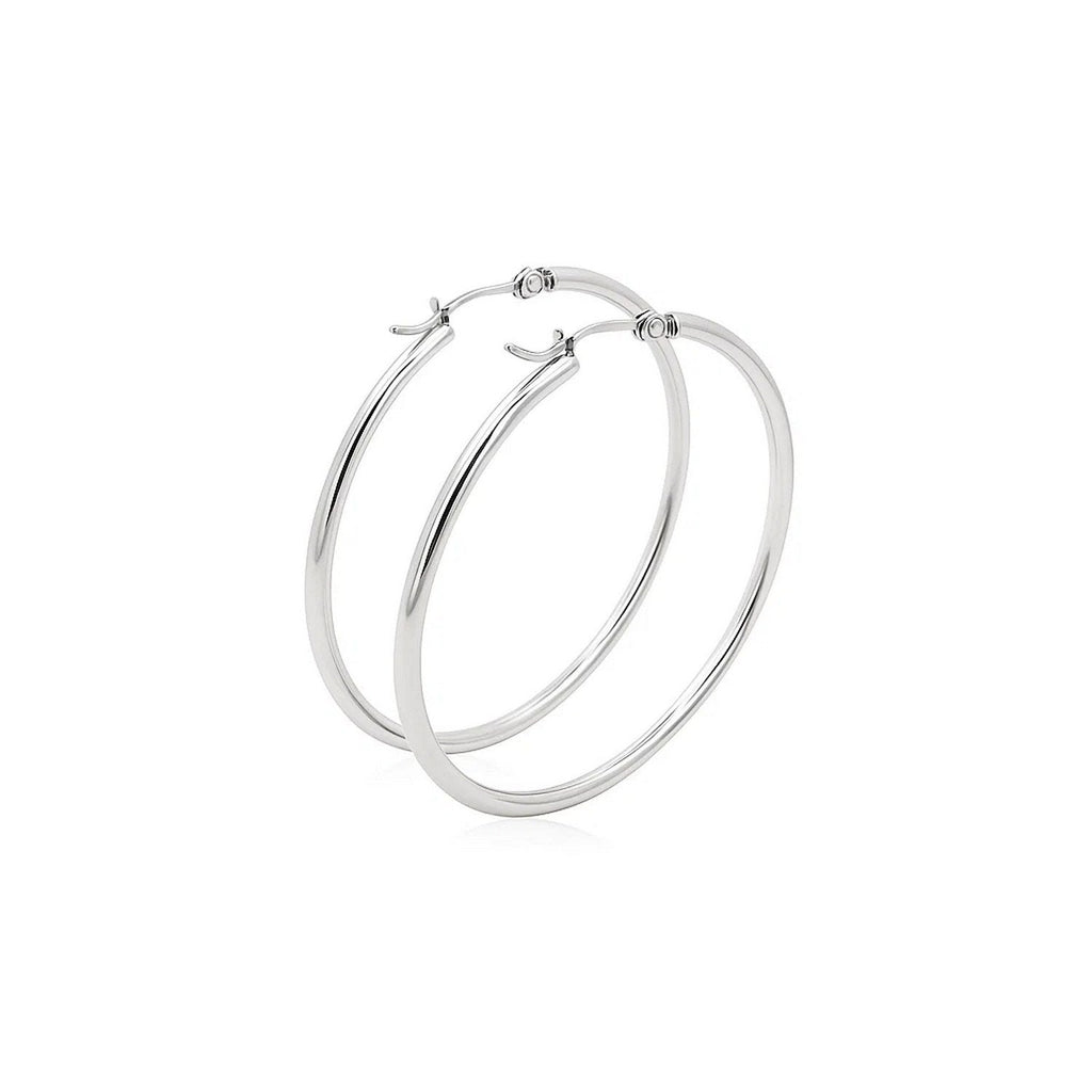 40mm 14K white gold hoops, angled view