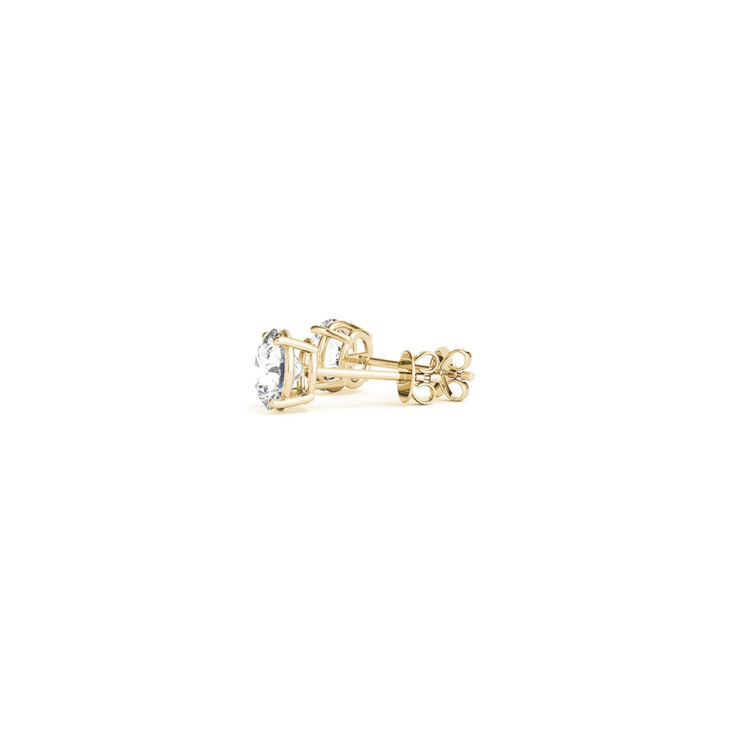 Side view of 1.00 ct lab-grown diamond stud earrings in 14K yellow gold, posts and backs — DEEVE