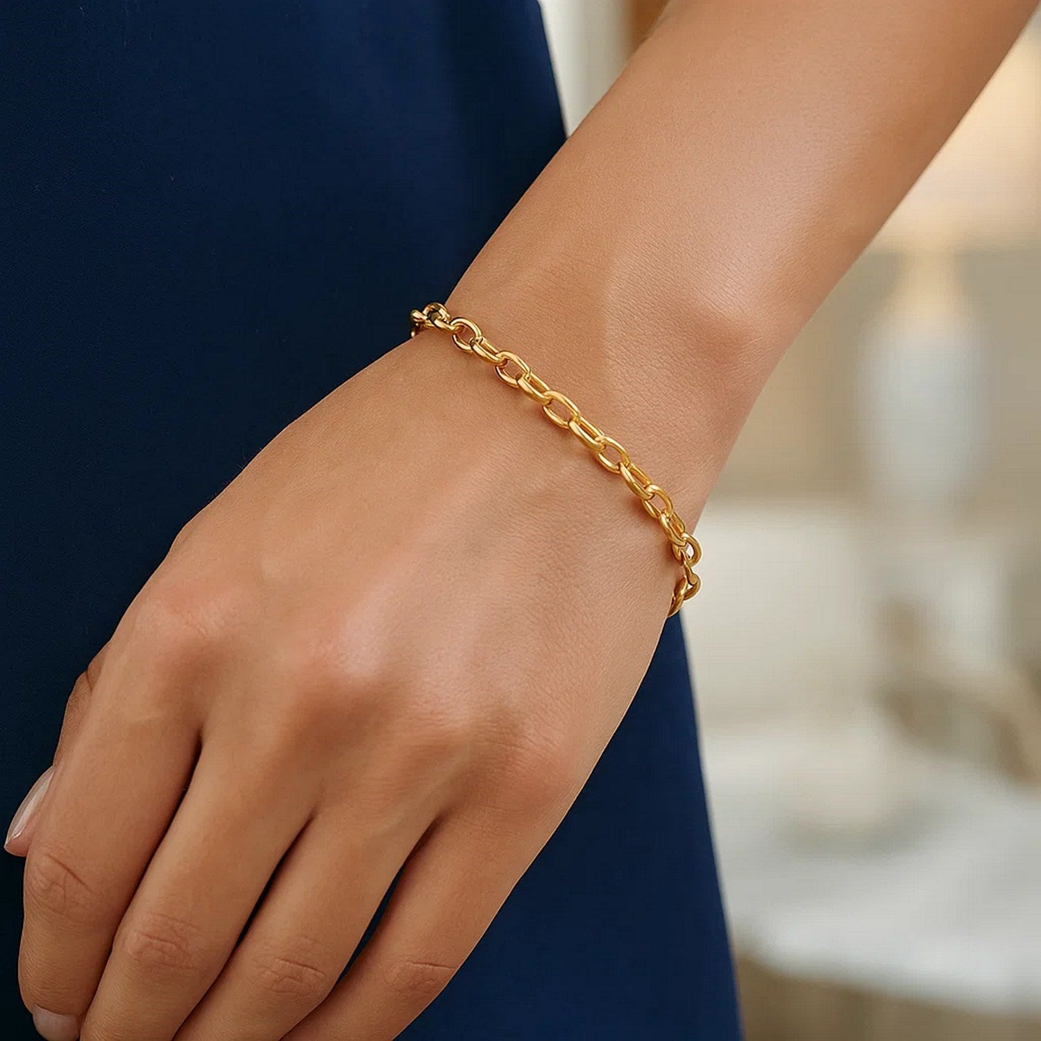 14K Yellow Gold Oval Rolo Bracelet