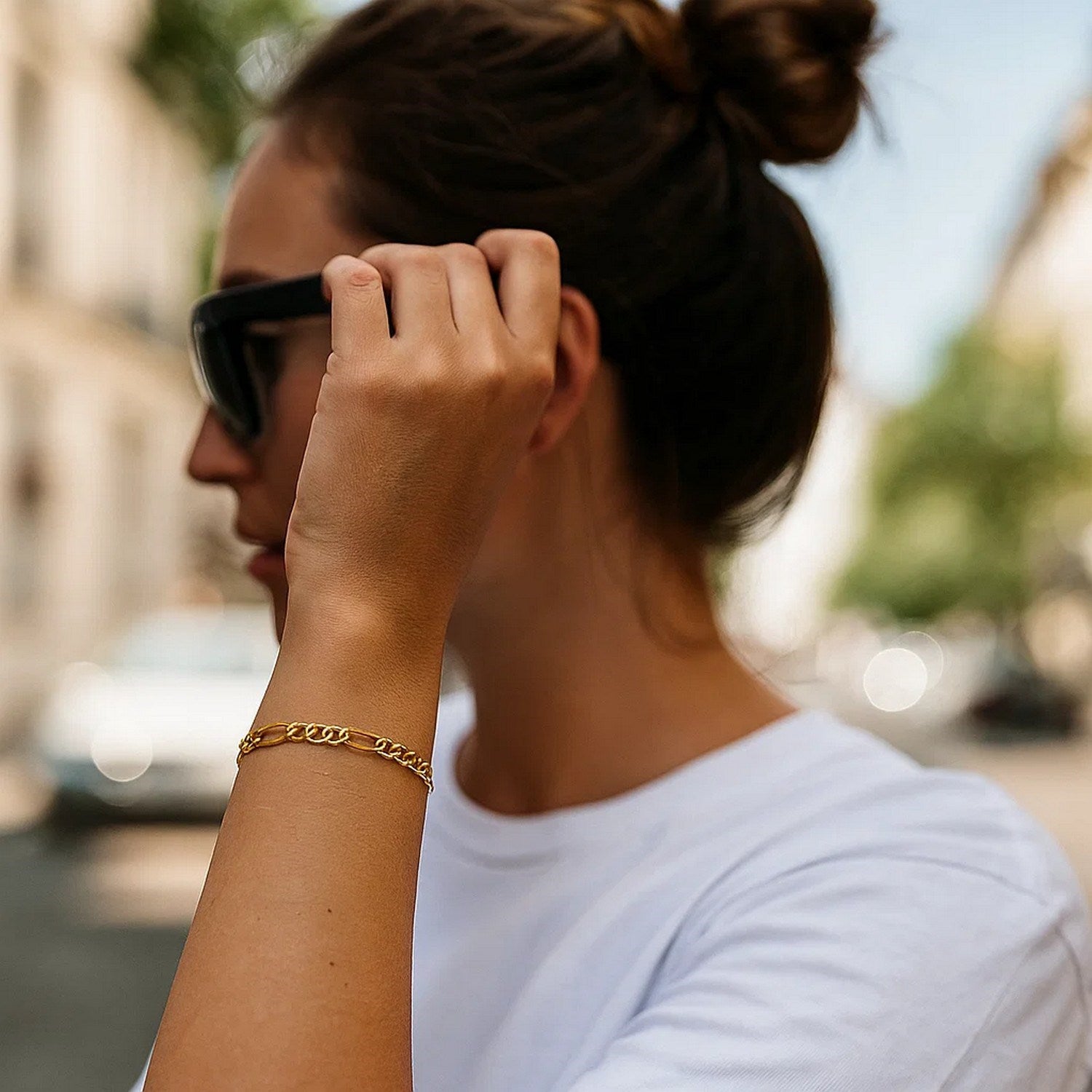 14K Solid Gold Figaro Chain Bracelet - 3.80 mm