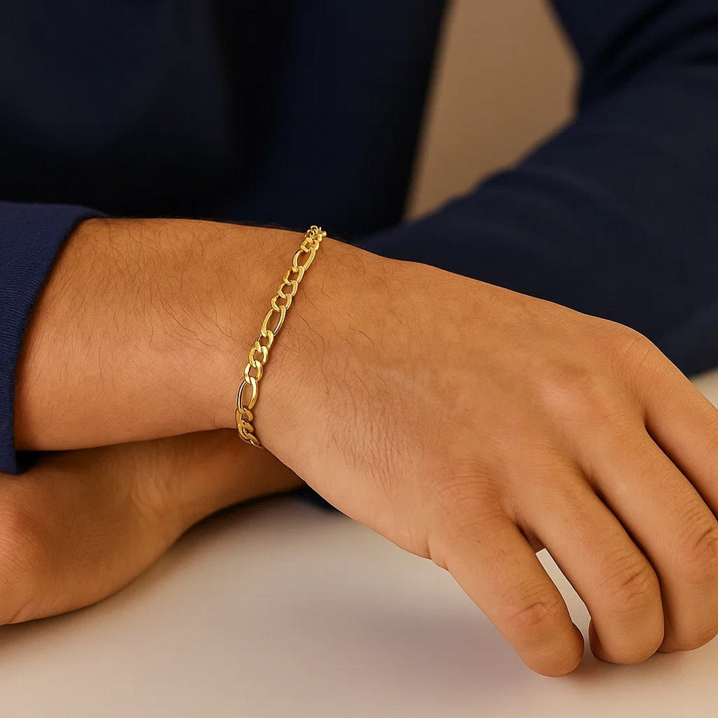 14K Solid Gold Figaro Chain Bracelet - 3.80 mm