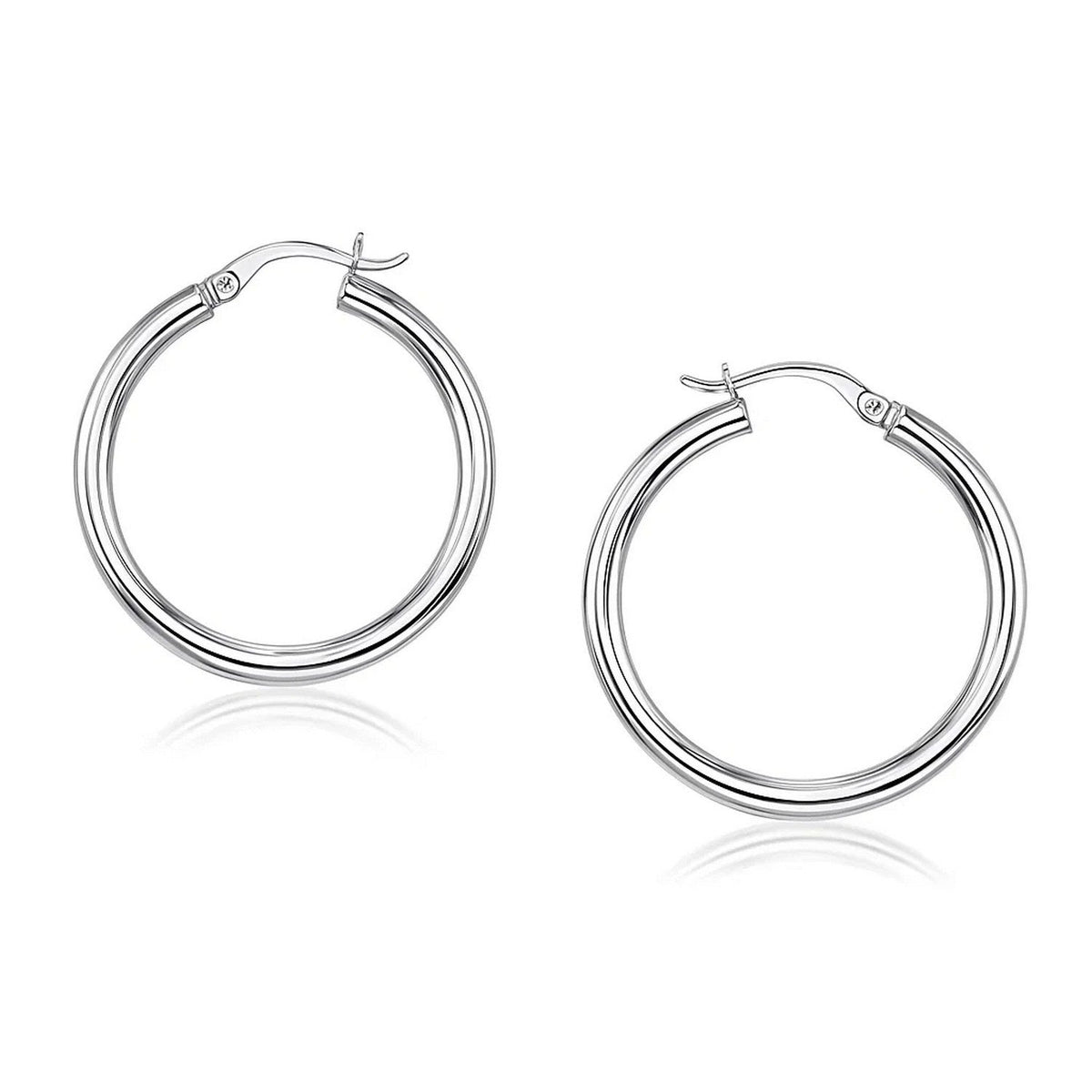 Classic Polished Hoop Earrings in 14K White Gold, 4x40mm