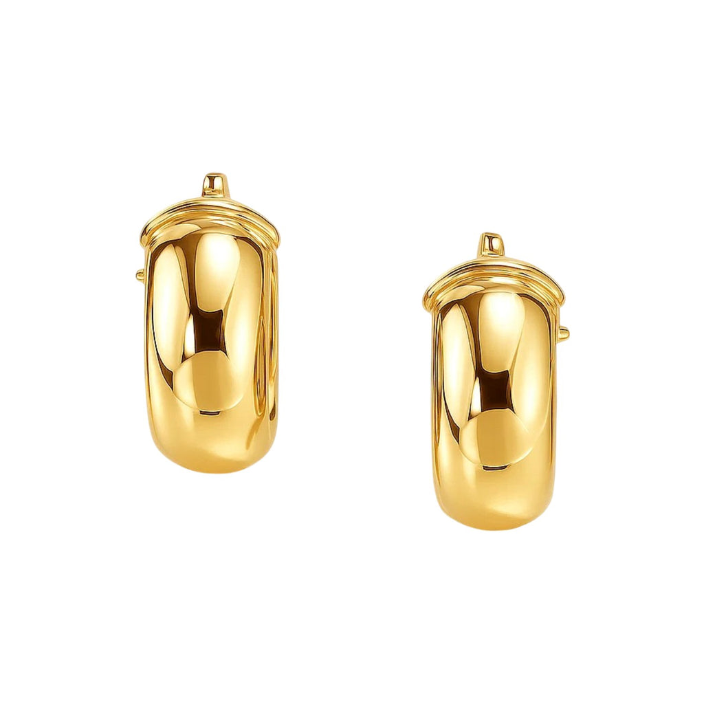 Wide Small Hoop Earrings Snap Lock | 14K Gold