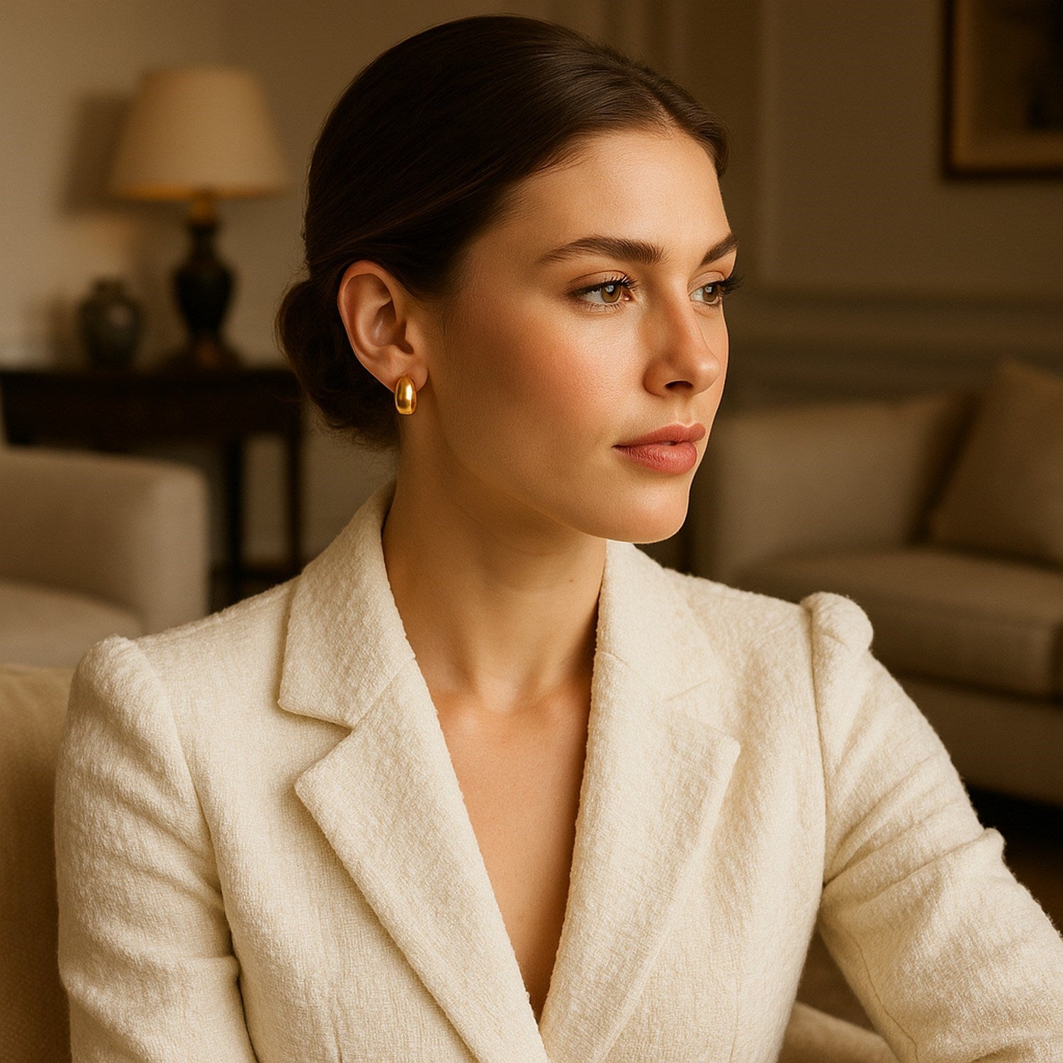 Wide Small Hoop Earrings Snap Lock | 14K Gold