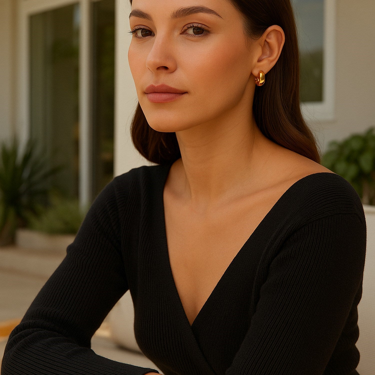 Wide Small Hoop Earrings Snap Lock | 14K Gold