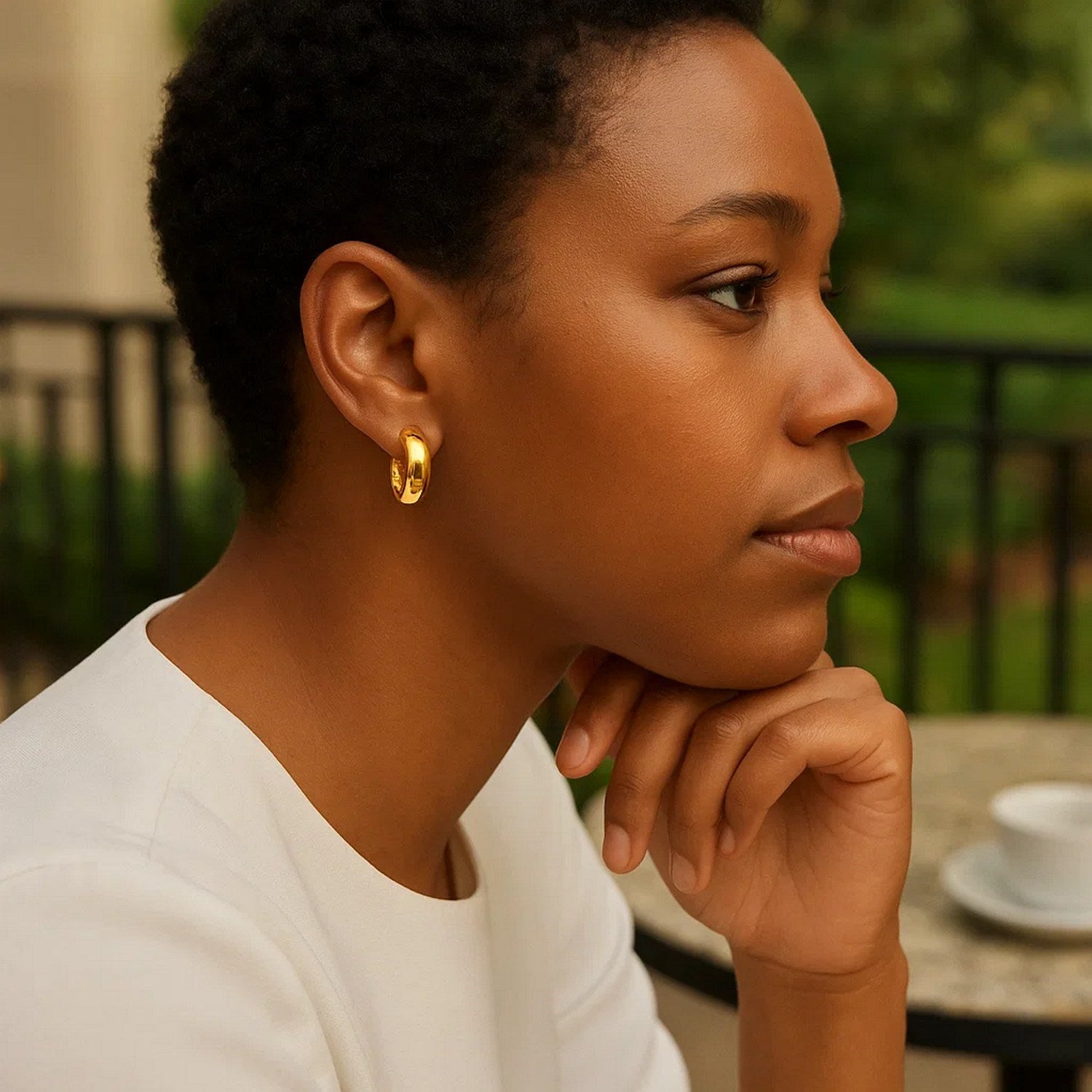 Wide Small Hoop Earrings Snap Lock | 14K Gold