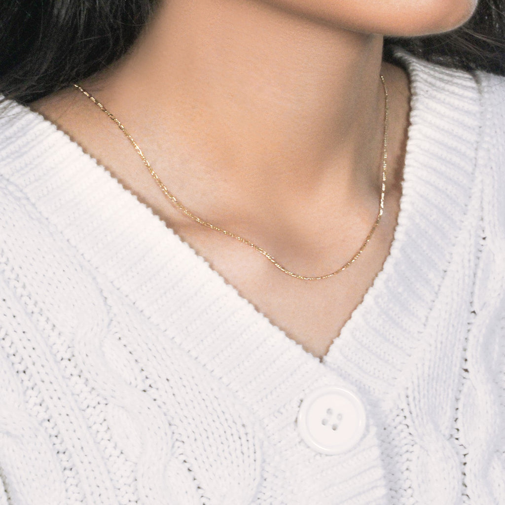 Solid Figaro Chain in 14K Yellow Gold