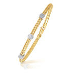 Front view of 14K two-tone basket weave bracelet with diamond stations, 3.8mm