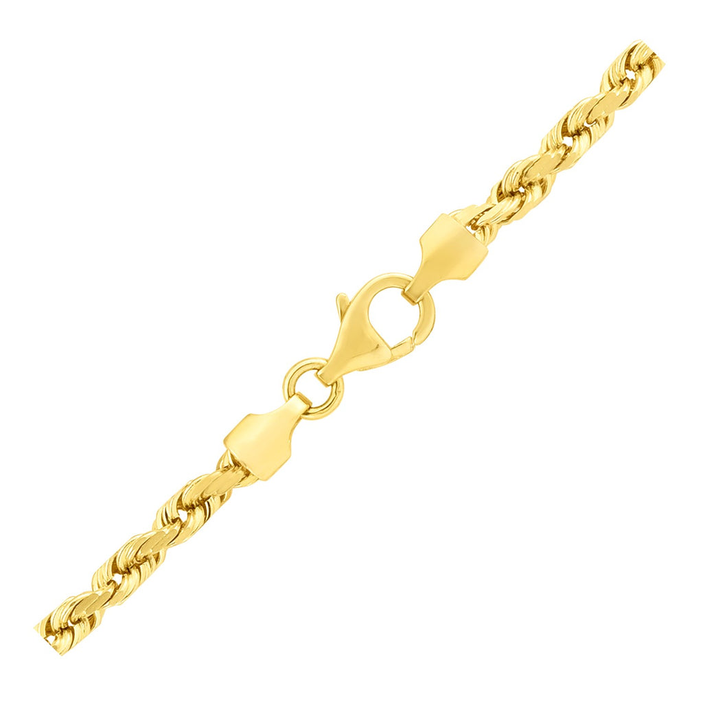 Lobster clasp and end caps on the 4.00mm yellow gold rope bracelet