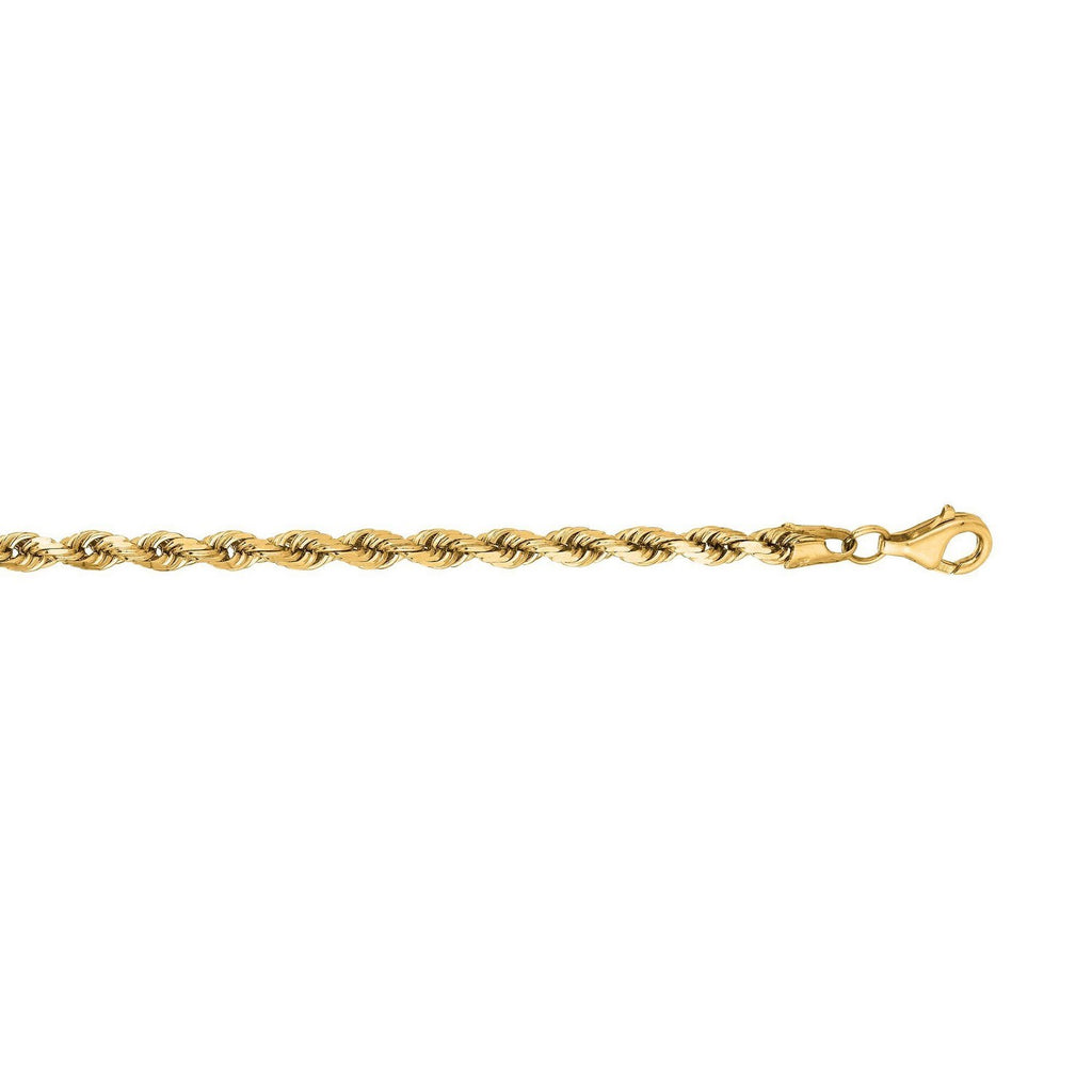 Rope bracelet in 14K yellow gold laid straight, lobster clasp at the end