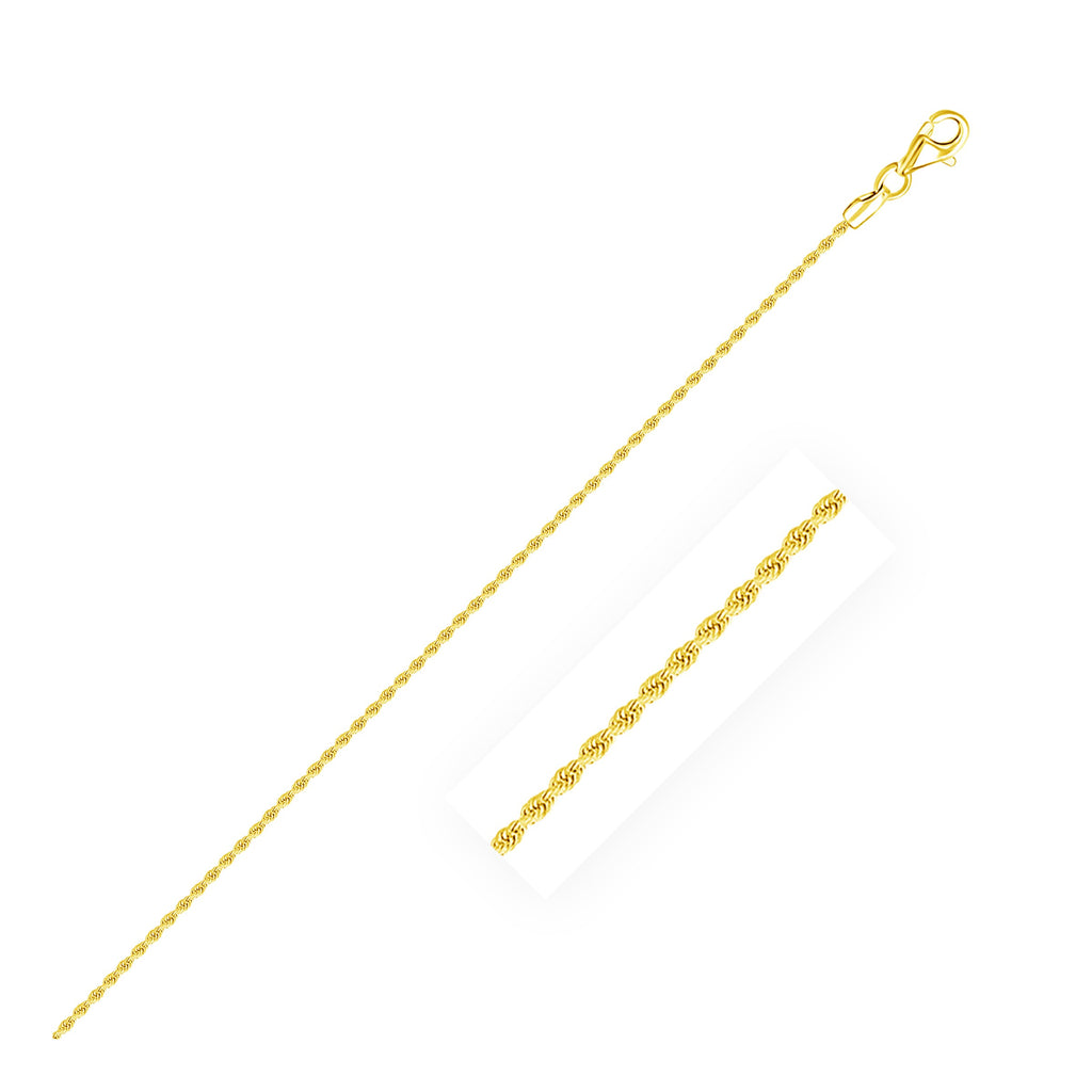 1.60mm rope chain in 14K yellow gold with a close-up of the twisted links