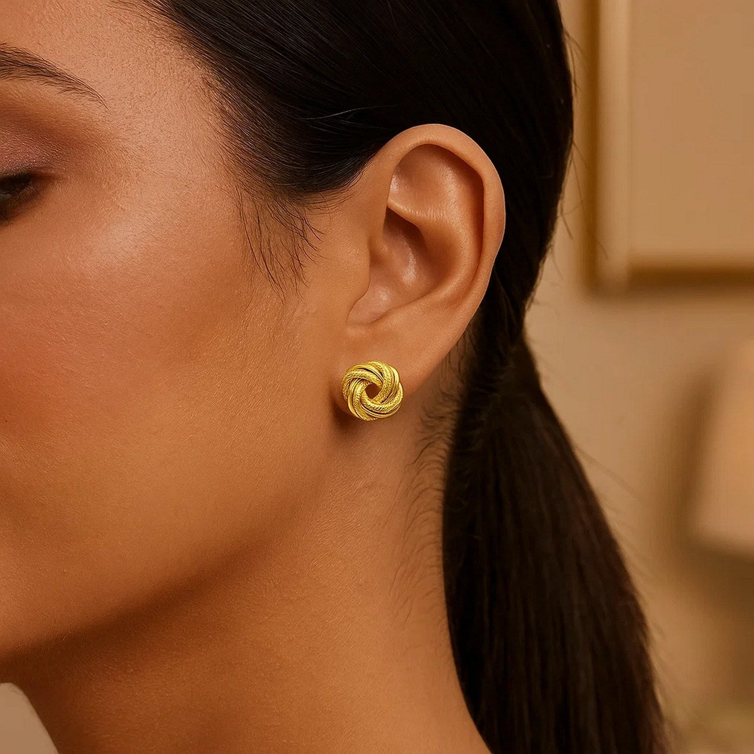 14K Gold Stud Earrings - Intertwined Love Knot