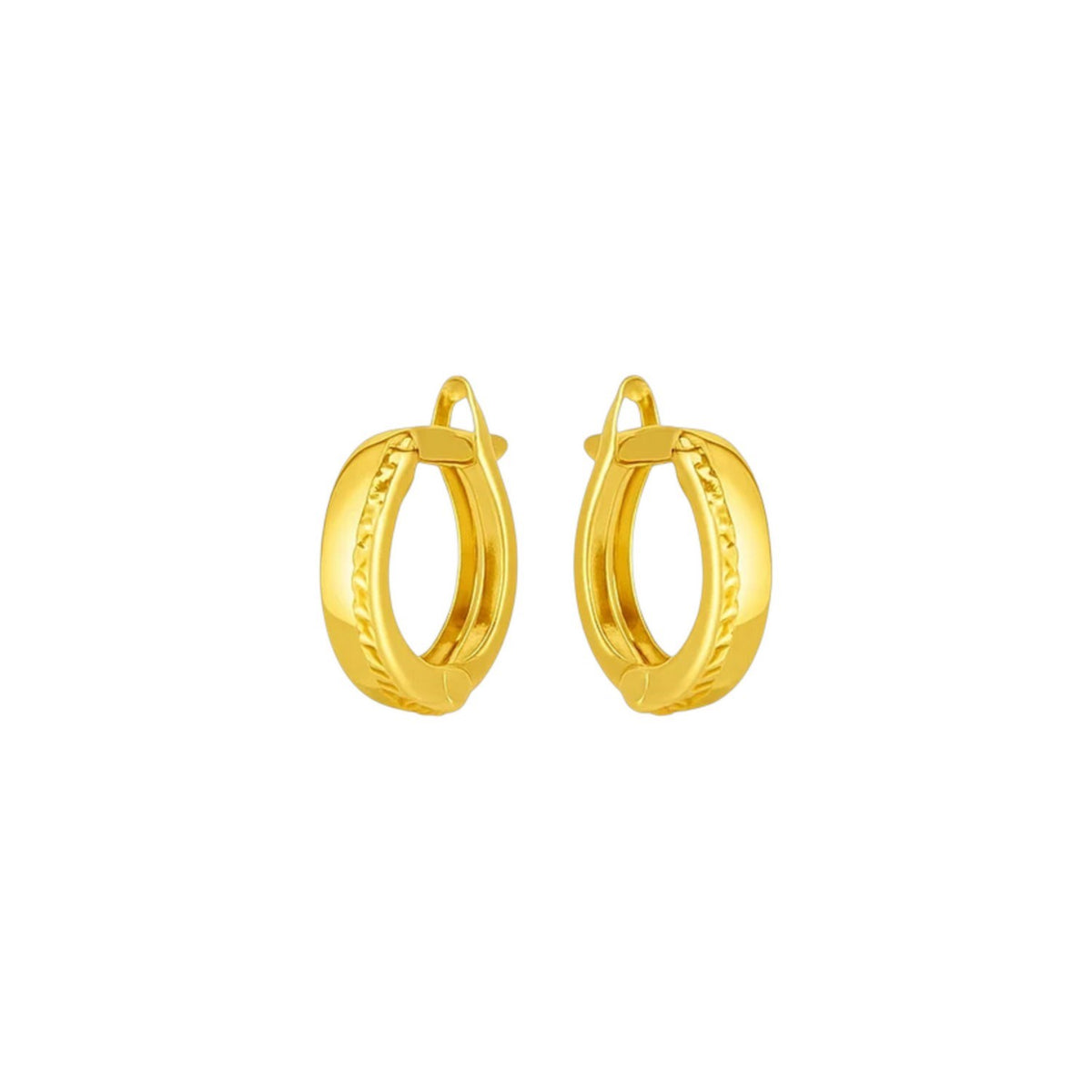 Textured huggies in 14K yellow gold, showing the diamond-cut inner edge