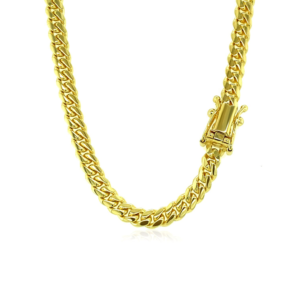 Box clasp closed on the 4.0mm solid Miami Cuban chain in 14K yellow gold