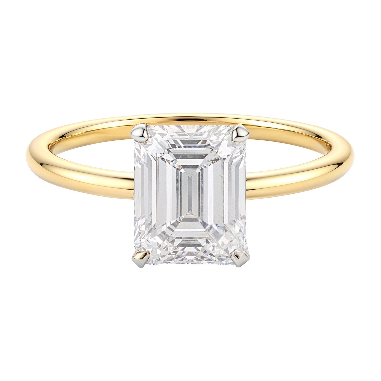2 Carat Emerald Lab Grown Diamond Solitaire Ring in 14K Yellow Gold