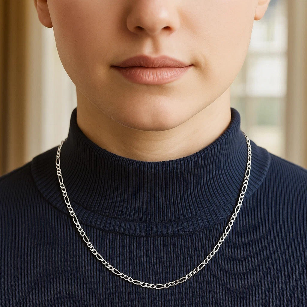 Solid Figaro Chain in 14K White Gold