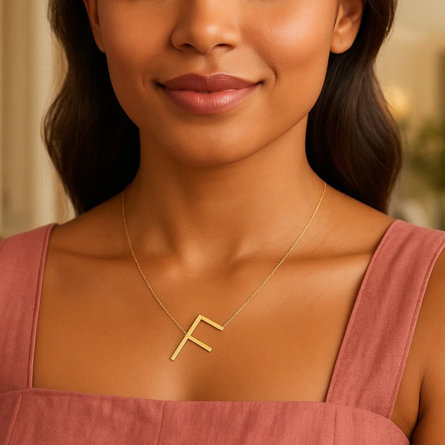 14K Yellow Gold Yours Truly Large Initial F Necklace