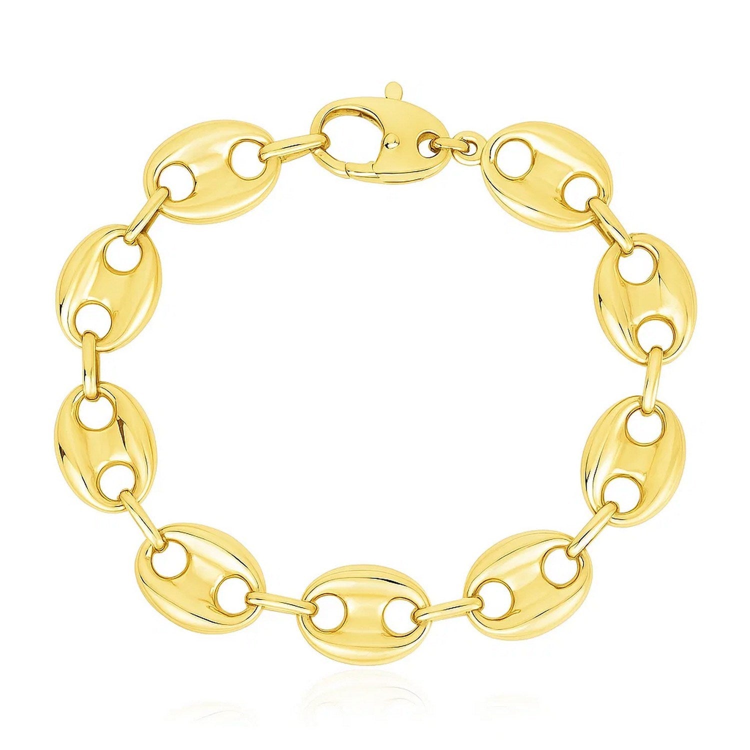 14K Gold Mariner Bracelet - Lite Puffed 12mm