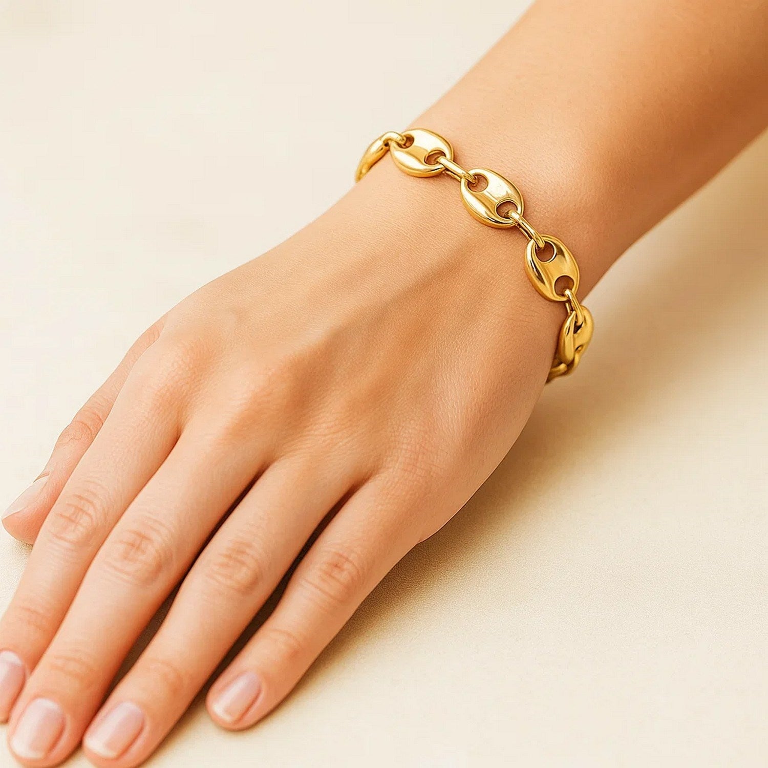14K Gold Mariner Bracelet - Lite Puffed 12mm