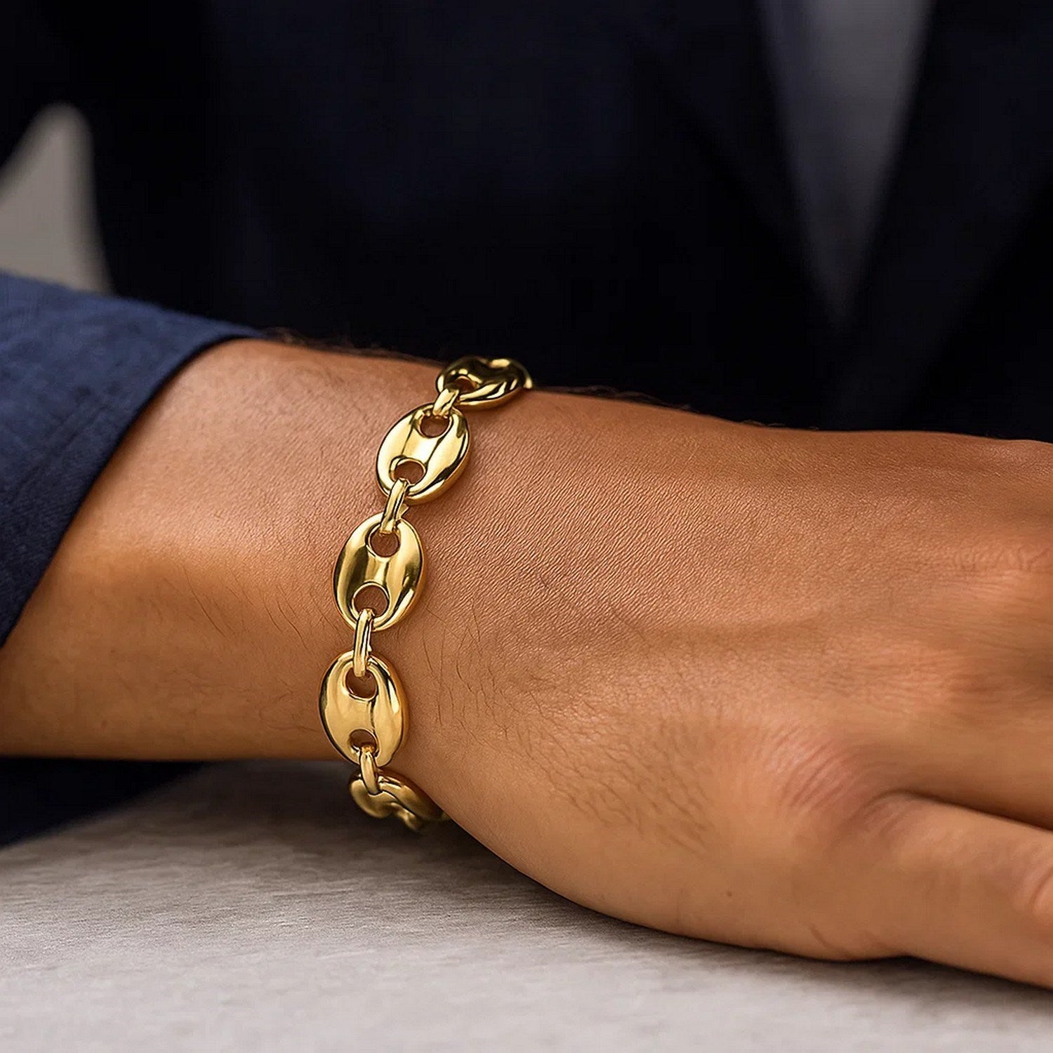 14K Gold Mariner Bracelet - Lite Puffed 12mm