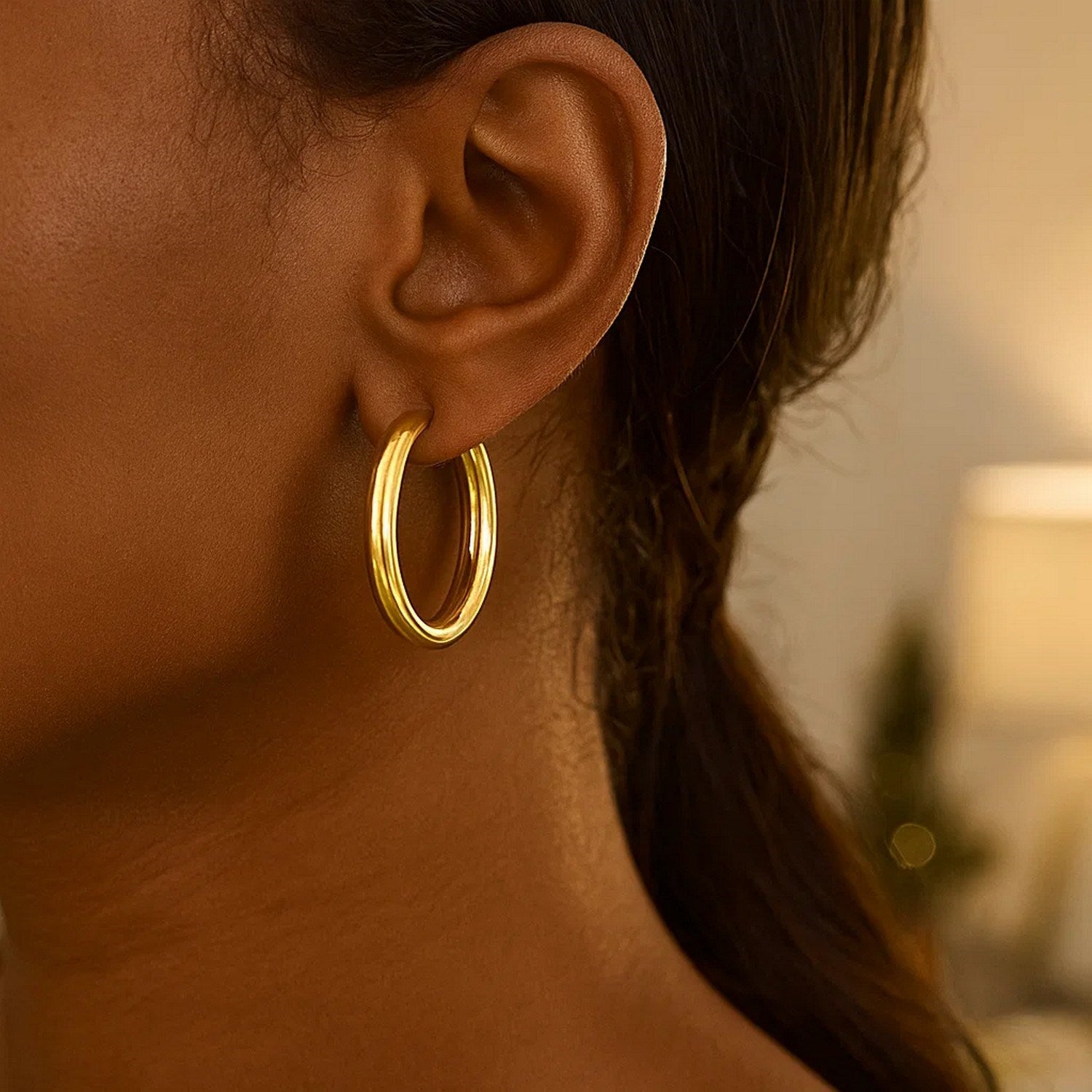 14k Yellow Gold Polished Hoop Earrings (4x25mm)