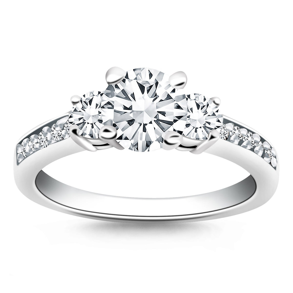 Three Stone Diamond Engagement Ring in 14K White Gold