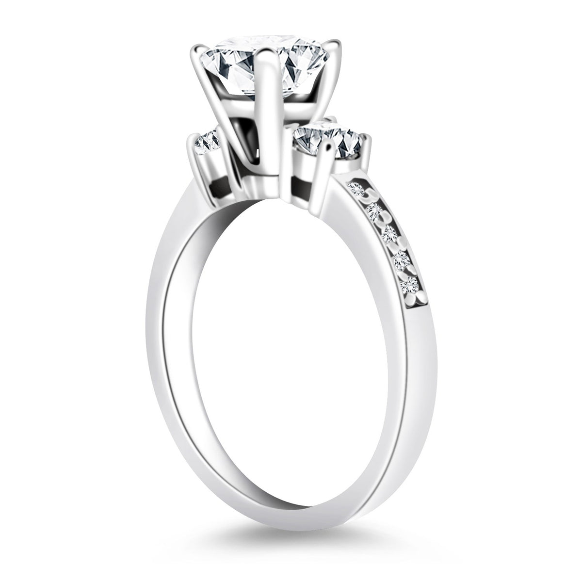 Three Stone Diamond Engagement Ring in 14K White Gold