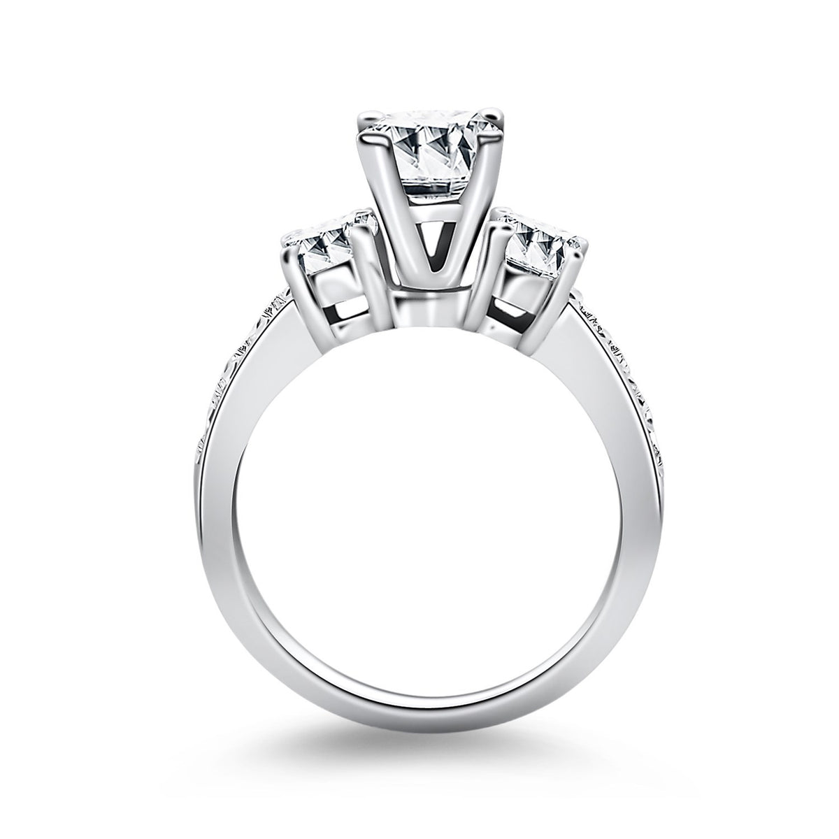 Three Stone Diamond Engagement Ring in 14K White Gold