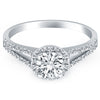Round Cut Diamond Halo Engagement Ring in 14K White Gold | Split Shank
